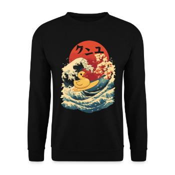 Rubber Duck Animal Japanese Surfing Beach Red Moon - Unisex Sweatshirt - black - Front - Alina (178cm) & Michal (187cm)