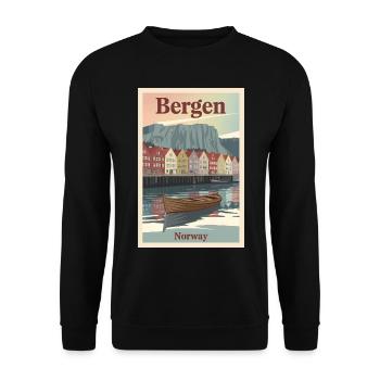 Bergen Norway Retro Poster Vintage Souvenir - Unisex Sweatshirt - black - Front - Alina (178cm) & Michal (187cm)