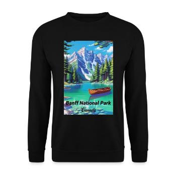 Affiche rétro souvenir du parc national Banff - Sweat-shirt Unisexe - noir - Devant - Alina (178cm) & Michal (187cm)