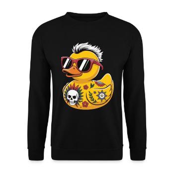 punk gummi ente sonnenbrille schädel tattoo blume - Unisex Pullover - Schwarz - Vorne - Alina (178cm) & Michal (187cm)