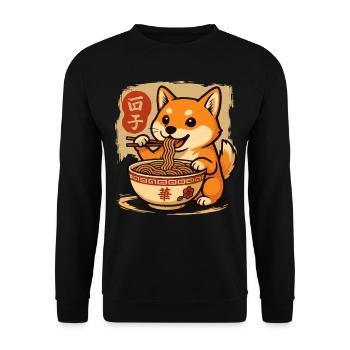 Niedlicher Shiba Inu Hund Isst Ramen Nudeln Karikatur - Unisex Pullover - Schwarz - Vorne - Alina (178cm) & Michal (187cm)