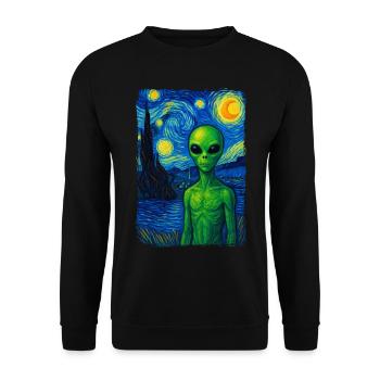 Green Alien UFO Starry Night Van Gogh Painting - Unisex Sweatshirt - black - Front - Alina (178cm) & Michal (187cm)