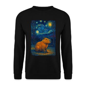Capybara Starry Night Van Gogh Style Painting - Unisex Sweatshirt - black - Front - Alina (178cm) & Michal (187cm)