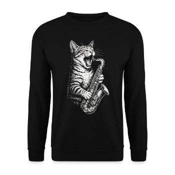 Cool Cat Playing Saxophone Jazz Music - Unisex Sweatshirt - black - Front - Alina (178cm) & Michal (187cm)