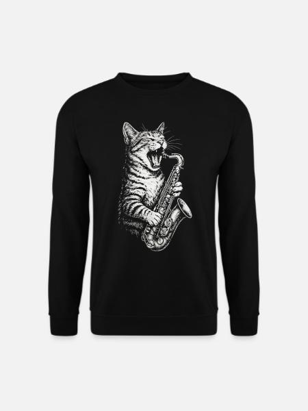 Coole Katze spielt Saxophon Jazz Musik - Unisex Pullover - Schwarz