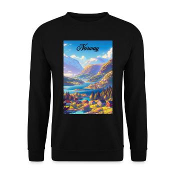 Norway Fjord Retro Poster Vintage Souvenir - Unisex Sweatshirt - black - Front - Alina (178cm) & Michal (187cm)