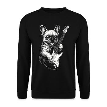 Bouledogue français amoureux des chiens jouant de la guitare électrique - Sweat-shirt Unisexe - noir - Devant - Alina (178cm) & Michal (187cm)