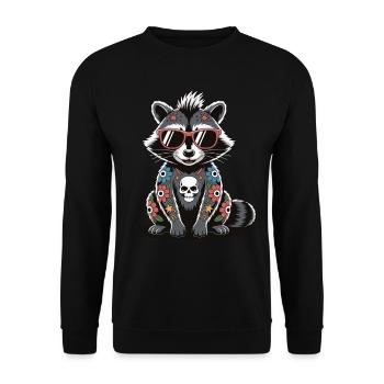 Cool Raccoon Tattoo Sunglasses Skull - Unisex Sweatshirt - black - Front - Alina (178cm) & Michal (187cm)