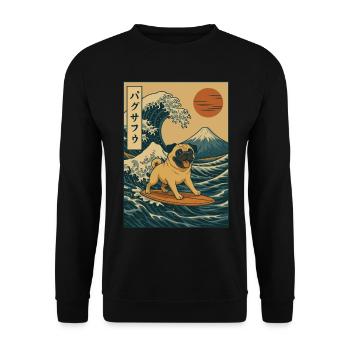 Carlin Chien Amoureux Surf Japonais Vague Mont Fuji Art - Sweat-shirt Unisexe - noir - Devant - Alina (178cm) & Michal (187cm)
