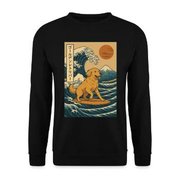 Golden Retriever Dog Surfing Wave Japanese Style - Unisex Sweatshirt - black - Front - Alina (178cm) & Michal (187cm)