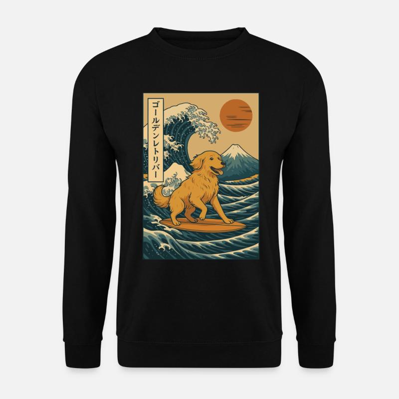 Golden Retriever Hund Surfen Welle Japanischer Art - Unisex Pullover - Schwarz