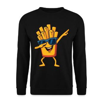 Funny French Fries Cartoon Sunglasses Dabbing Pose - Unisex Sweatshirt - black - Front - Alina (178cm) & Michal (187cm)