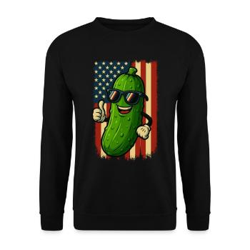 USA Patriotische Gurke Daumen Hoch Spaß - Unisex Pullover - Schwarz - Vorne - Alina (178cm) & Michal (187cm)