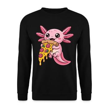 Mignon dessin animé rose axolotl mangeant pizza amphibien - Sweat-shirt Unisexe - noir - Devant - Alina (178cm) & Michal (187cm)