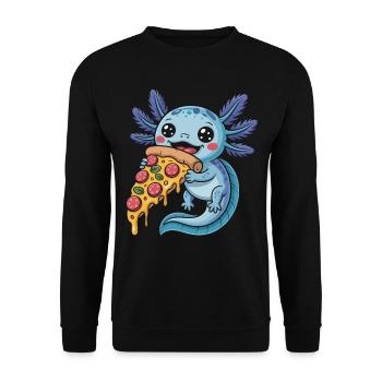 Mignon dessin animé bleu axolotl mangeant pizza amphibien - Sweat-shirt Unisexe - noir - Devant - Alina (178cm) & Michal (187cm)