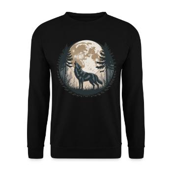 Heulender Wolf Vollmond Wald Silhouette Bäume - Unisex Pullover - Schwarz - Vorne - Alina (178cm) & Michal (187cm)