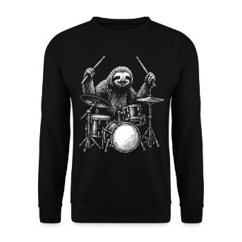 Schlagzeuger Faultier Tier Schlagzeug Set Musiker Perkussion - Unisex Pullover - Schwarz - Vorne - Alina (178cm) & Michal (187cm)