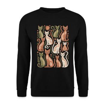 Boho Katze Muster mit Verspielten Details - Unisex Pullover - Schwarz - Vorne - Alina (178cm) & Michal (187cm)