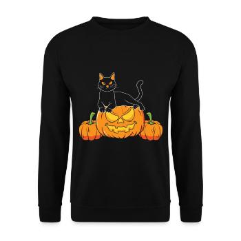Halloween Katze Hexe - Unisex Pullover - Schwarz - Vorne - Alina (178cm) & Michal (187cm)