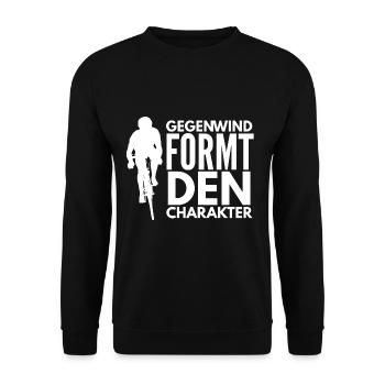 Fahrrad Gegenwind formt den Charakter Spruch - Unisex Pullover - Schwarz - Vorne - Alina (178cm) & Michal (187cm)