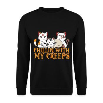 Halloween Katze Hexe - Unisex Pullover - Schwarz - Vorne - Alina (178cm) & Michal (187cm)