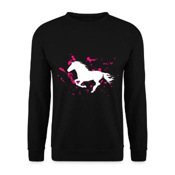Pferde Reiten Pferdemotiv galoppierendes Pferd - Unisex Pullover - Schwarz - Vorne - Alina (178cm) & Michal (187cm)