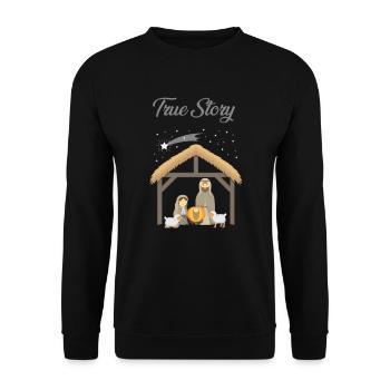 Jesus True Story Weihnachtstag Weihnachten Geburt von Jesus Birth Story Celebration - Unisex Pullover - Schwarz - Vorne - Alina (178cm) & Michal (187cm)