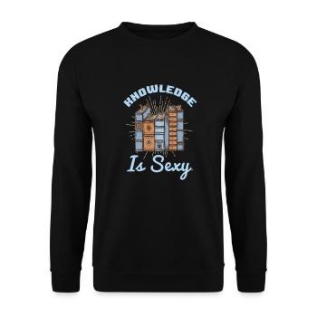 Wissen ist sexy Bücherbuch Buch Smart Genius Nerd - Unisex Pullover - Schwarz - Vorne - Alina (178cm) & Michal (187cm)