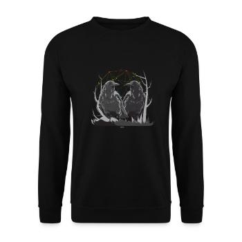 Huginn und Muninn nordische Mythologie Ravens Midgard - Unisex Pullover - Schwarz - Vorne - Alina (178cm) & Michal (187cm)