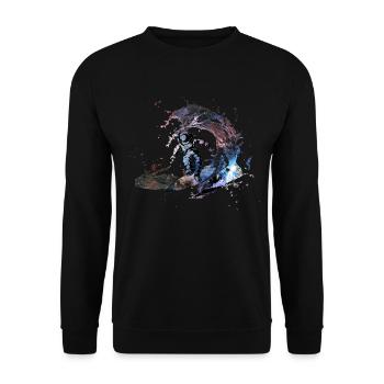 Weltraumgalaxienebel Astronaut Surfer Surfen - Unisex Pullover - Schwarz - Vorne - Alina (178cm) & Michal (187cm)