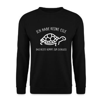Keine Eile Beste zum Schluss Schildkröte - Unisex Pullover - Schwarz - Vorne - Alina (178cm) & Michal (187cm)
