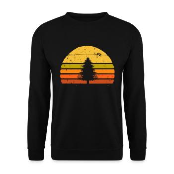 Retro beunruhigter Kiefer-Weihnachtsweihnachtswald - Unisex Pullover - Schwarz - Vorne - Alina (178cm) & Michal (187cm)