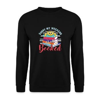 Mein Wochenende ist gebucht Bookworms Readers - Unisex Pullover - Schwarz - Vorne - Alina (178cm) & Michal (187cm)