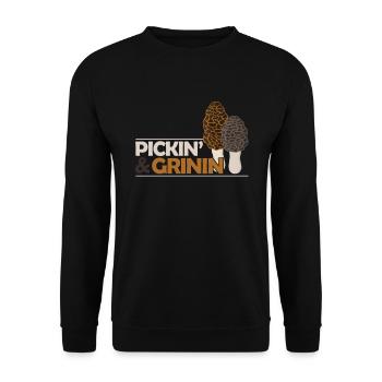 Pickin und grinin Pilzsammler-Mischling - Unisex Pullover - Schwarz - Vorne - Alina (178cm) & Michal (187cm)