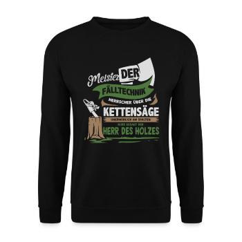 Holz Kettensäge Holzfäller - Unisex Pullover - Schwarz - Vorne - Alina (178cm) & Michal (187cm)