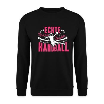 Handball Handballer Handballspieler Sport Verein - Unisex Pullover - Schwarz - Vorne - Alina (178cm) & Michal (187cm)