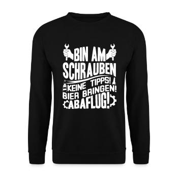 Mechaniker KFZ Auto Werkstatt - Unisex Pullover - Schwarz - Vorne - Alina (178cm) & Michal (187cm)