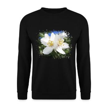 white, blooming flowers, blossoms in summer, nature - Unisex Sweatshirt - black - Front - Alina (178cm) & Michal (187cm)