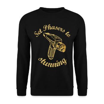 Star Trek Discovery Set Phasers To Stunning - Unisex Pullover - Schwarz - Vorne - Alina (178cm) & Michal (187cm)