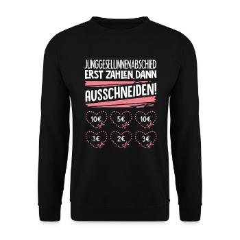 Junggesellinnenabschied Junggesellenabschied - Unisex Pullover - Schwarz - Vorne - Alina (178cm) & Michal (187cm)