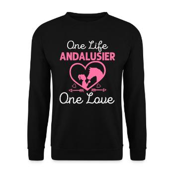 Lustiges Andalusier Pferd Pferde Reiten Geschenk - Unisex Pullover - Schwarz - Vorne - Alina (178cm) & Michal (187cm)
