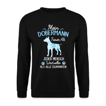 Lustiges Dobermann Hund Spruch Damen Herren - Unisex Pullover - Schwarz - Vorne - Alina (178cm) & Michal (187cm)