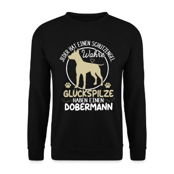 Lustiges Dobermann Hund Spruch Damen Herren - Unisex Pullover - Schwarz - Vorne - Alina (178cm) & Michal (187cm)