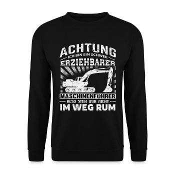 Lustiges Baggerfahrer Bagger Baggerführer baggern - Unisex Pullover - Schwarz - Vorne - Alina (178cm) & Michal (187cm)