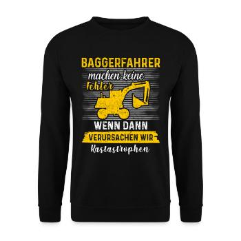 Lustiges Baggerfahrer Bagger Baggerführer baggern - Unisex Pullover - Schwarz - Vorne - Alina (178cm) & Michal (187cm)