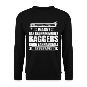 Lustiges Baggerfahrer Bagger Baggerführer baggern - Unisex Pullover - Schwarz - Vorne - Alina (178cm) & Michal (187cm)