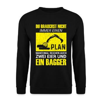 Lustiges Baggerfahrer Bagger Baggerführer baggern - Unisex Pullover - Schwarz - Vorne - Alina (178cm) & Michal (187cm)