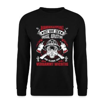 Freiwillige Feuerwehr Feuerwehrmann 112 Spruch - Unisex Pullover - Schwarz - Vorne - Alina (178cm) & Michal (187cm)