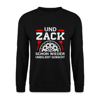 Darts Darten Dart Dartpfeil Dartboard · Und Zack - Unisex Pullover - Schwarz - Vorne - Alina (178cm) & Michal (187cm)