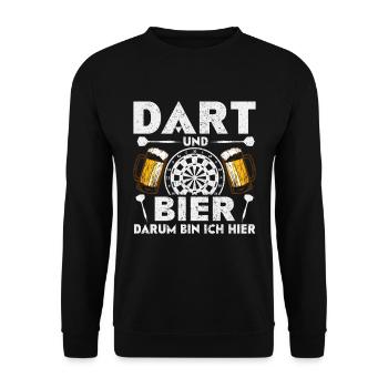 Darts Darten · Dart und Bier darum sind wir hier - Unisex Pullover - Schwarz - Vorne - Alina (178cm) & Michal (187cm)